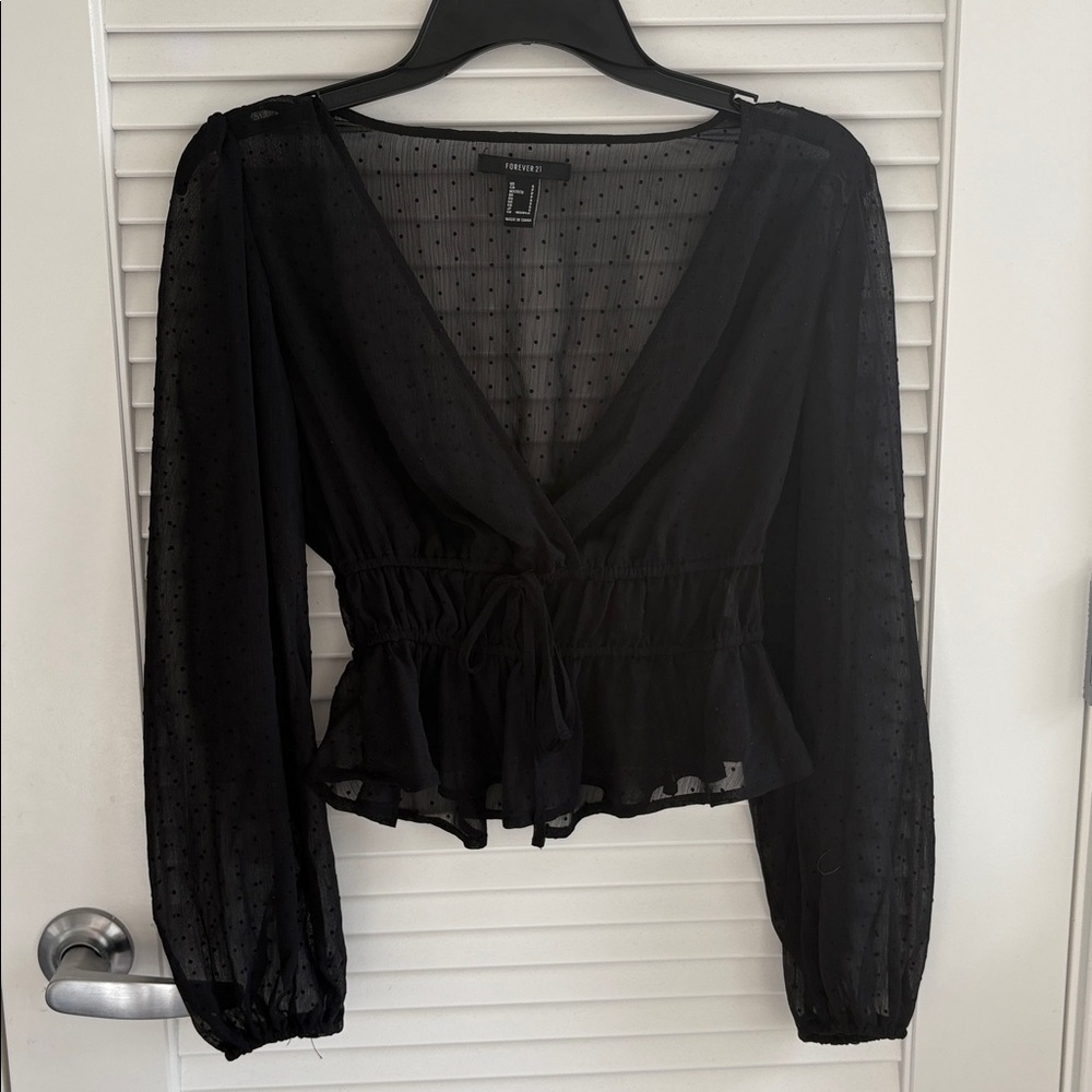 Forever 21 Black Sheer polka dot Top - Picture 1 of 7